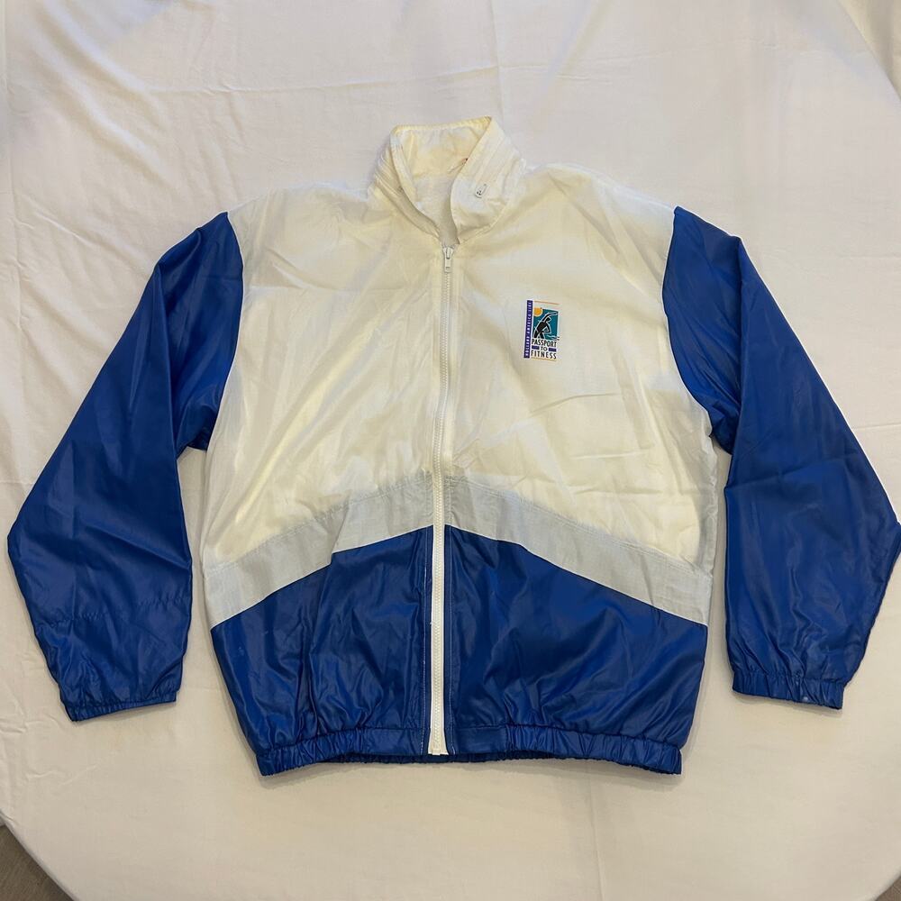 Vintage 90s Passport to Fitness Windbreaker Jacket | XL | Blue & White - Picture 1 of 12
